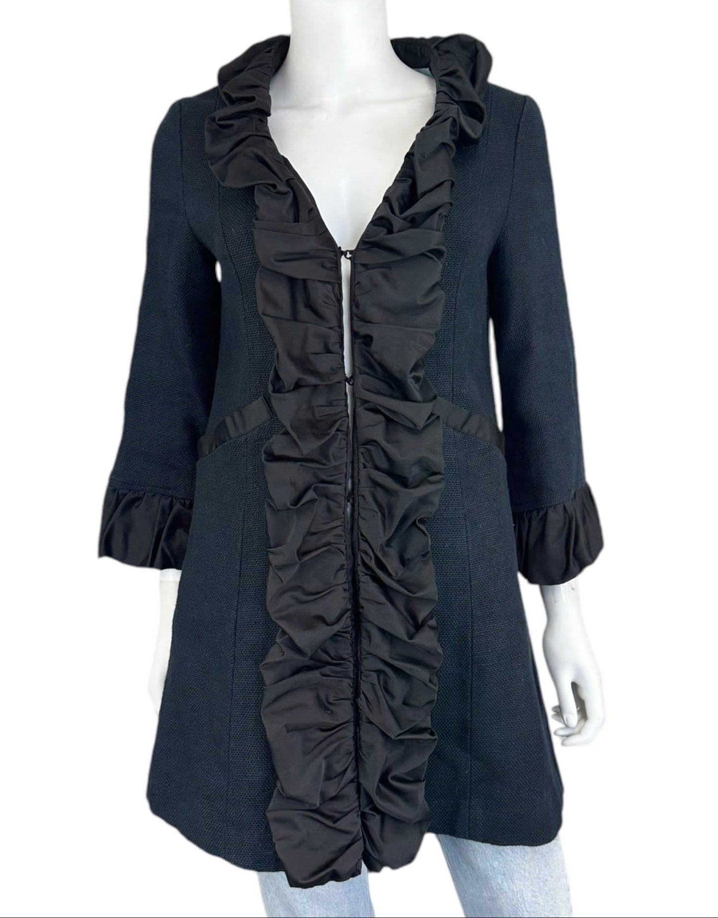 Nanette Lepore Black 100% Linen Coat Size 6