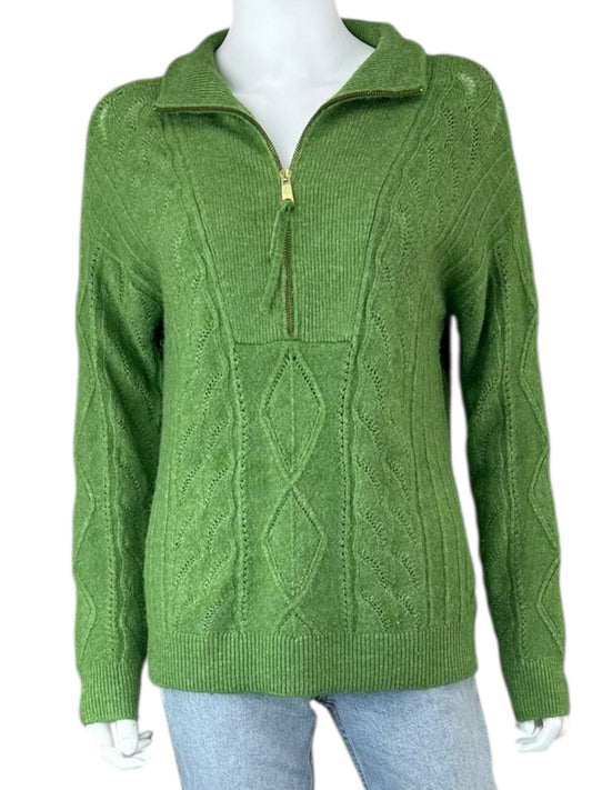 Talbots Green Cable Knit Zip Collar Sweater Size S