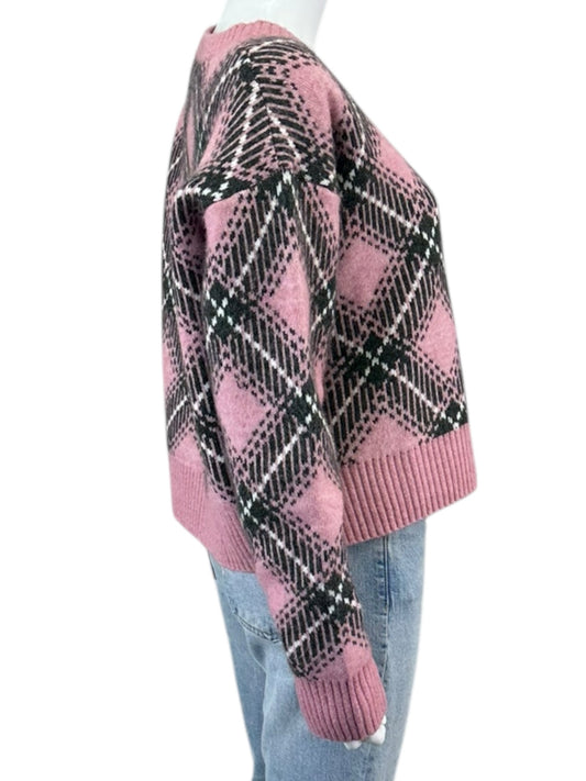 STEVE MADDEN NWT Pink Becka Argyle Plaid Sweater Size L