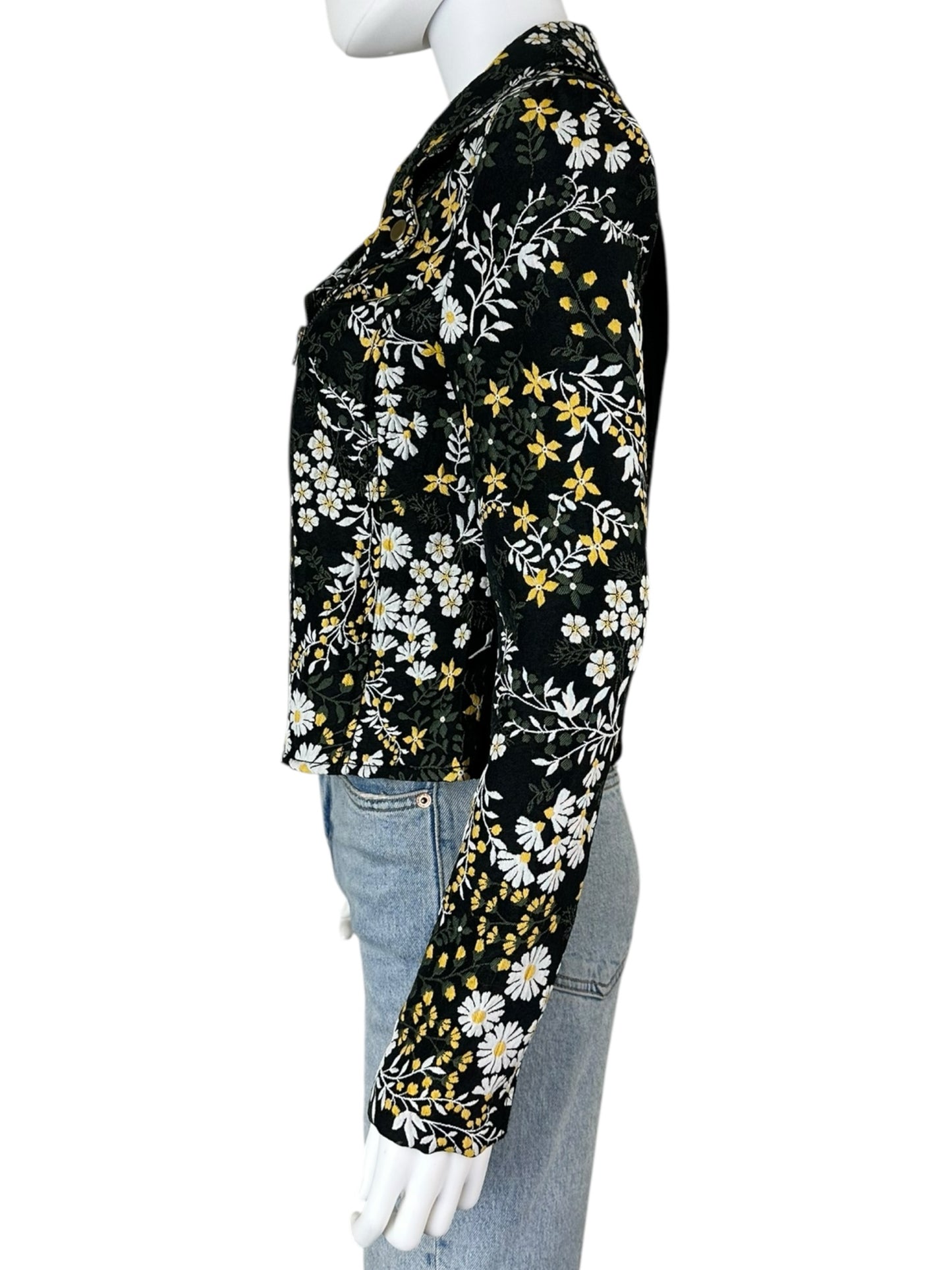 LOFT Black Floral Jacquard Moto Jacket Size 0