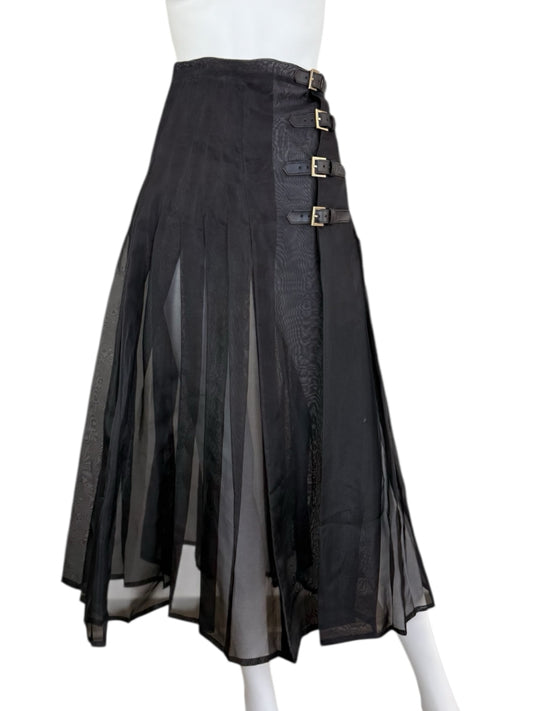 CYNTHIA ROWLEY COLLECTION NWT Black Organze Pleated Buckles Skirt Size 4
