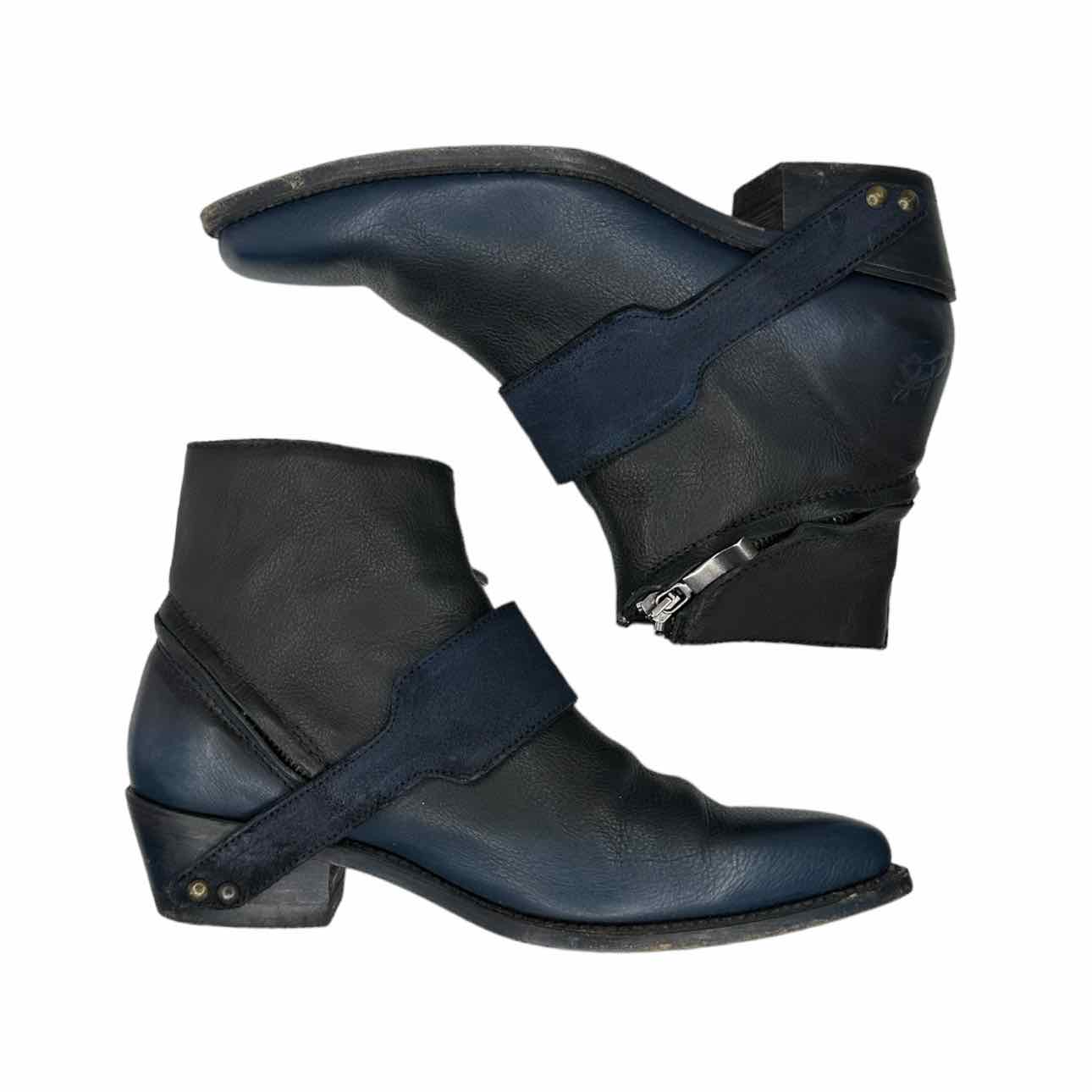 John Fluevog Navy Leather Booties Size 8