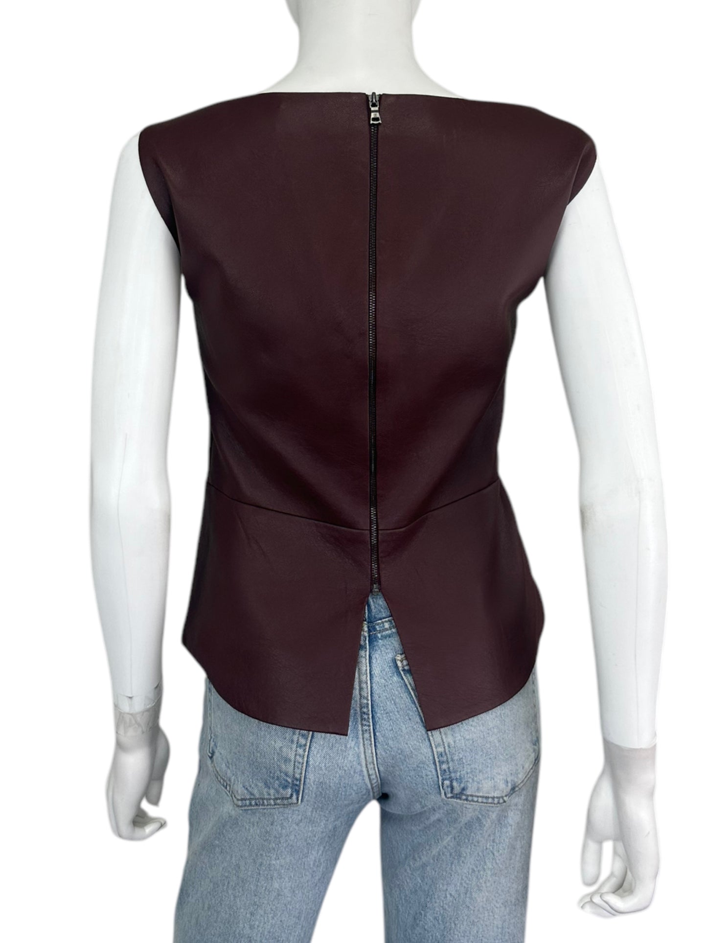 BCBGMAXAZRIA Burgundy Vegan Leather Blouse Size L