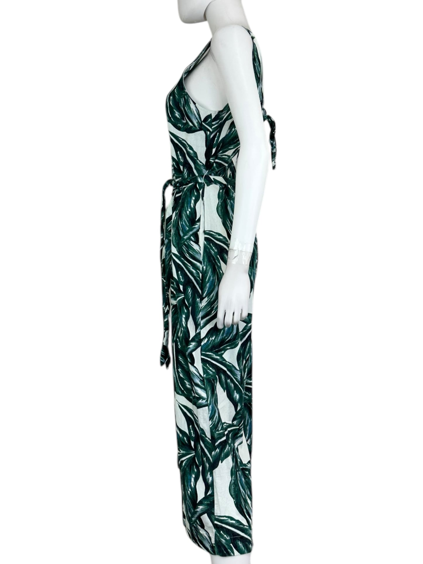 WHO WHAT WEAR Green Floral Leaf Jumpsuit Size S