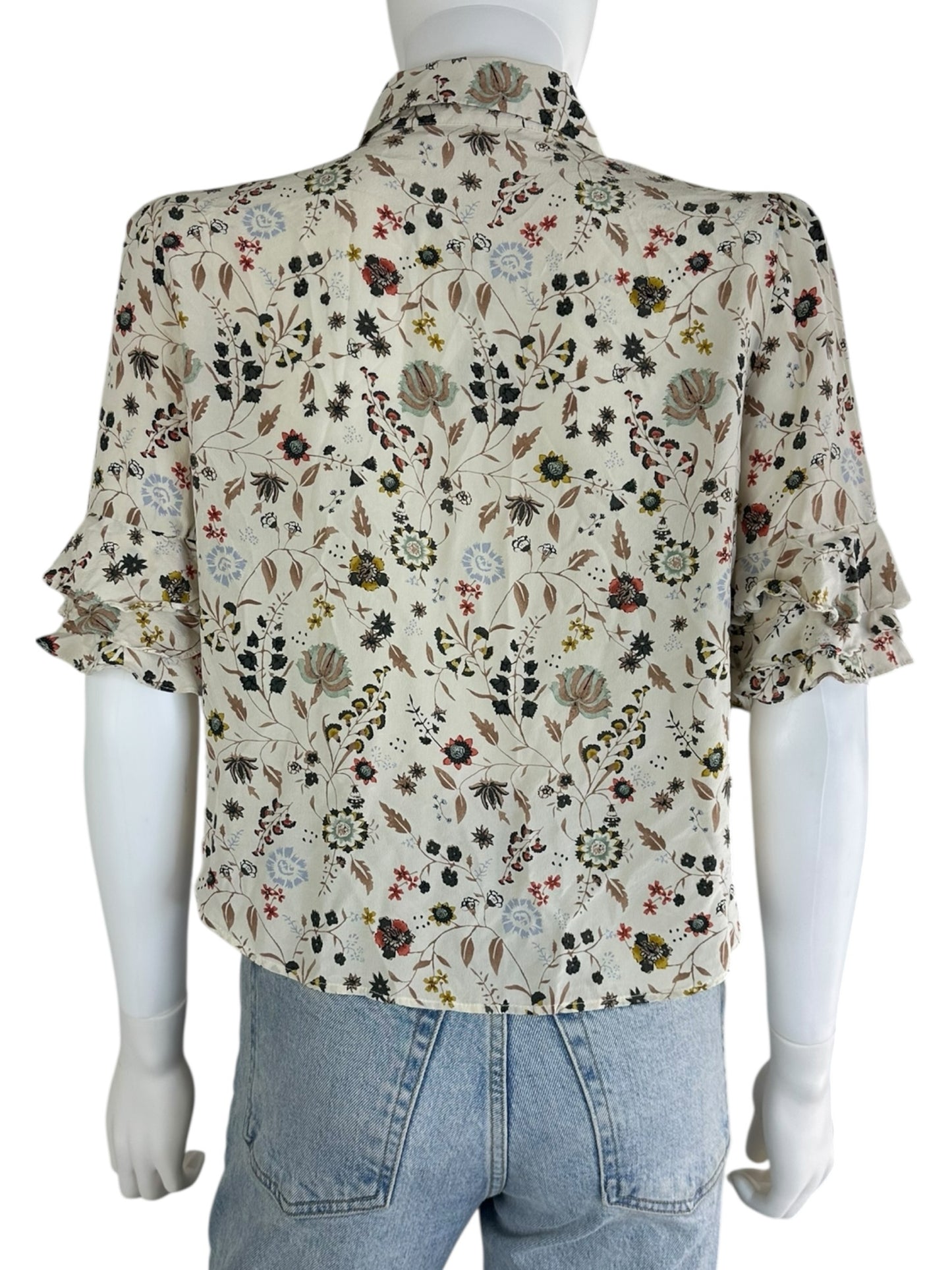 FRAME Cream Silk Floral Print Blouse Size S