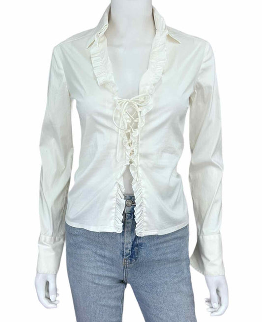 TRINA TURK White Ruffle Trim Top Size S