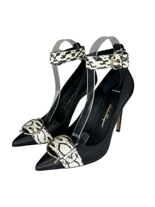 Salvatore Ferragamo Black Leather Lurano Pumps Size 7.5