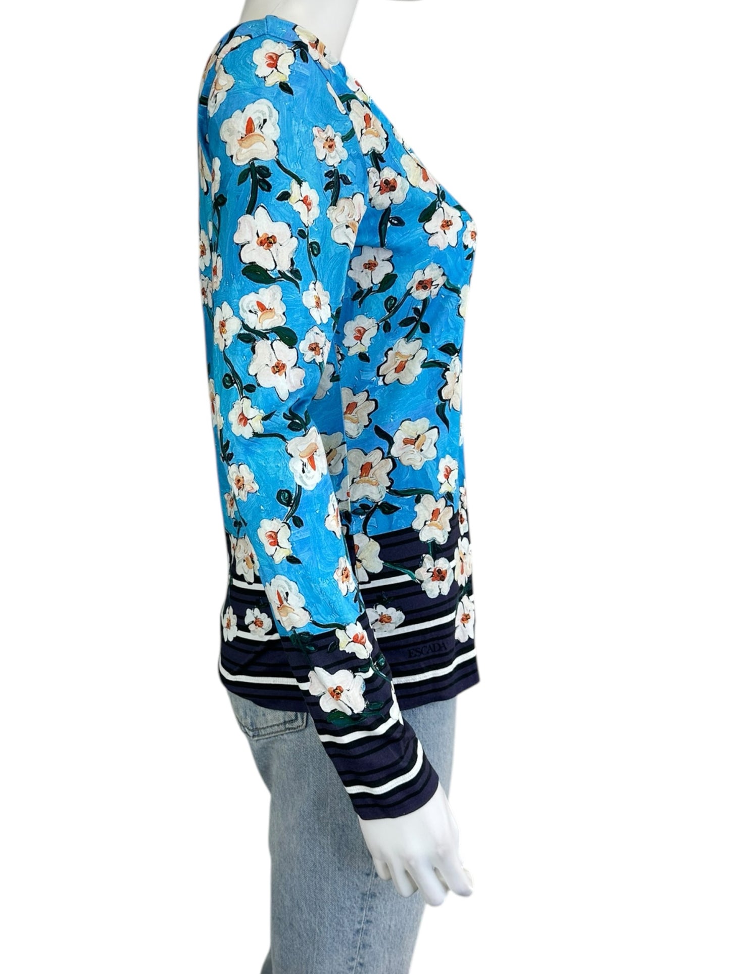 ESCADA Blue Floral Long Sleeve Top Size S