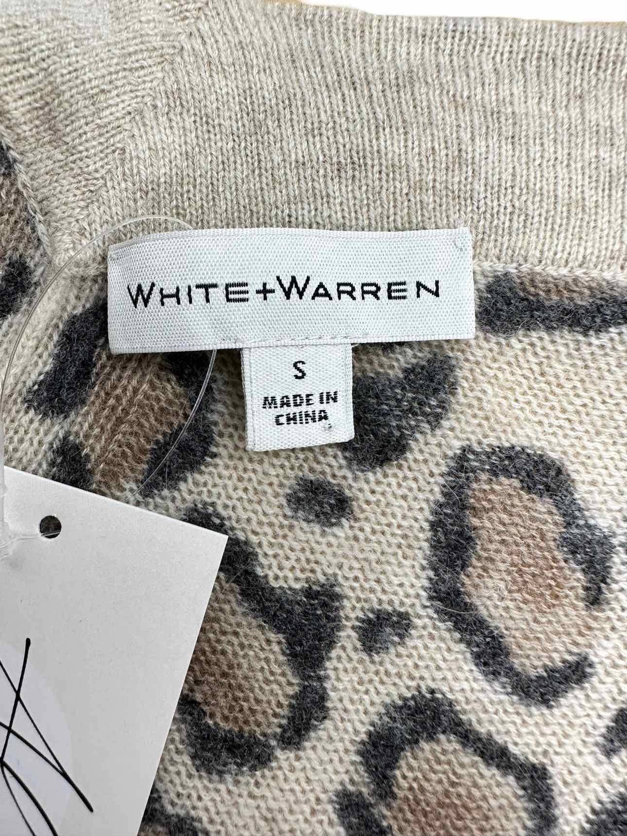 WHITE + WARREN Leopard Print Cashmere Cardigan Size S
