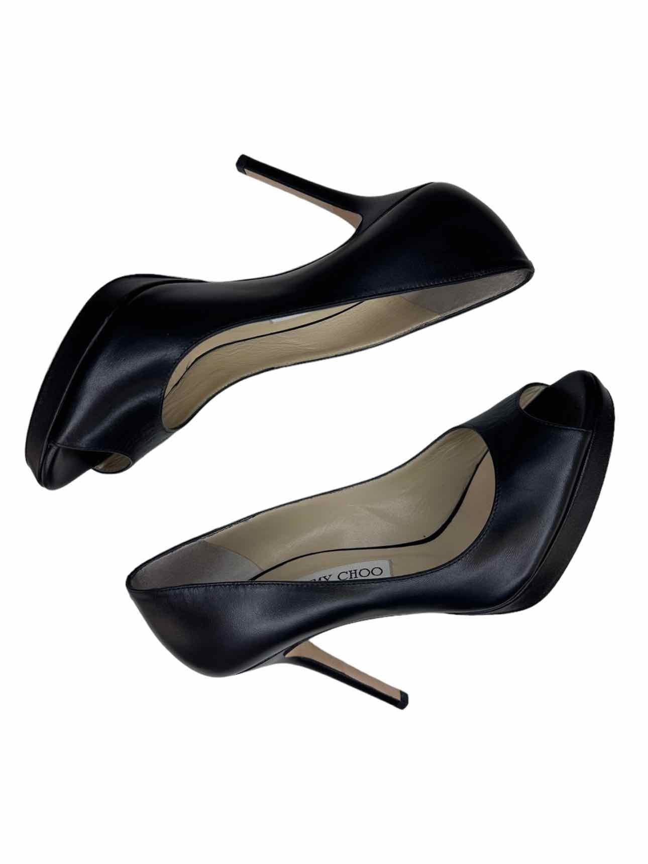JIMMY CHOO Black Leather DAHLIA Platform Pumps Size 38