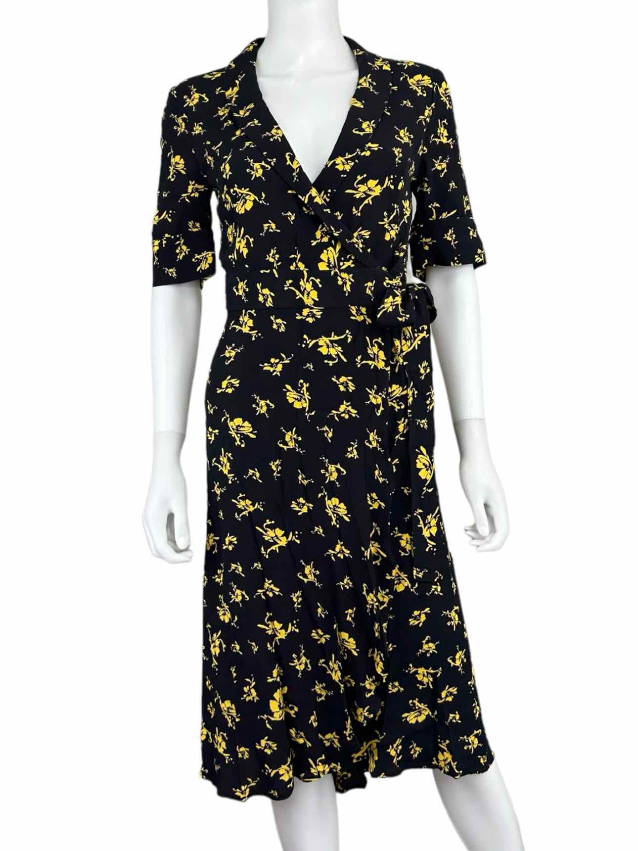 Fashion black and yellow wrap dress