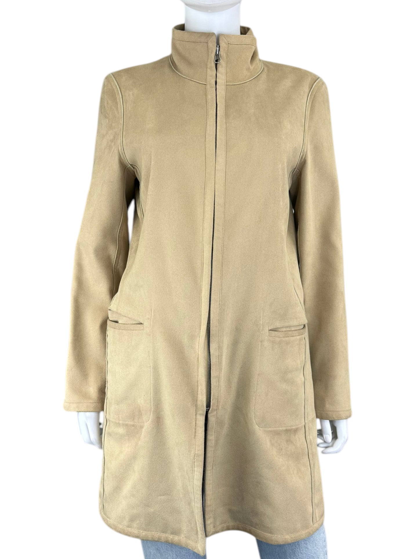 yansi fugel Tan Reversible Vegan Suede Silk Coat Size S