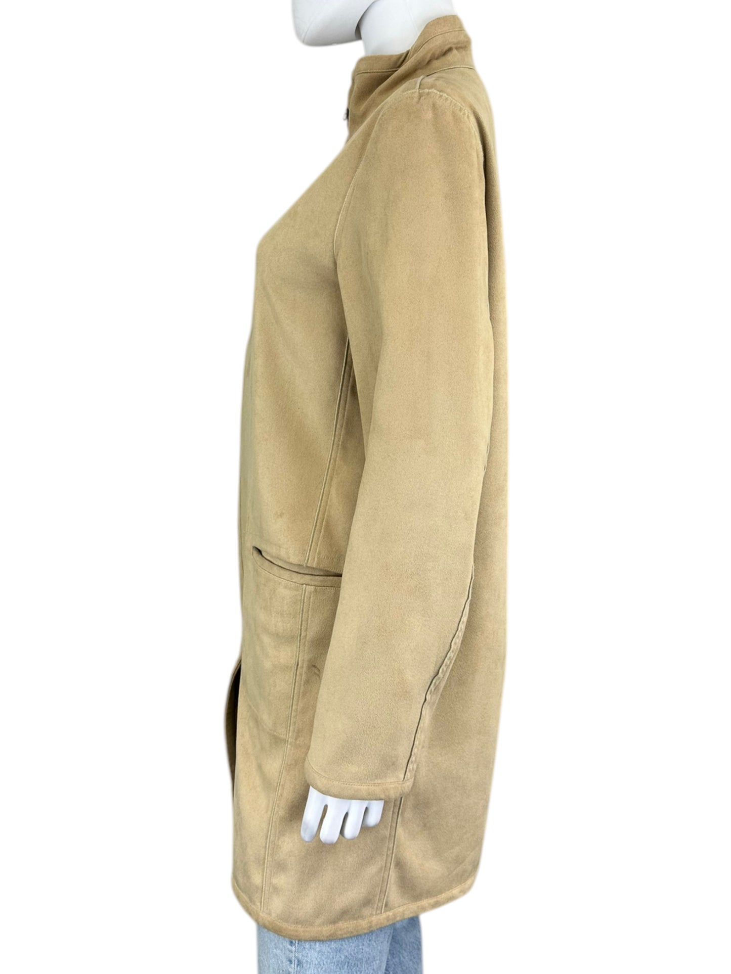 yansi fugel Tan Reversible Vegan Suede Silk Coat Size S