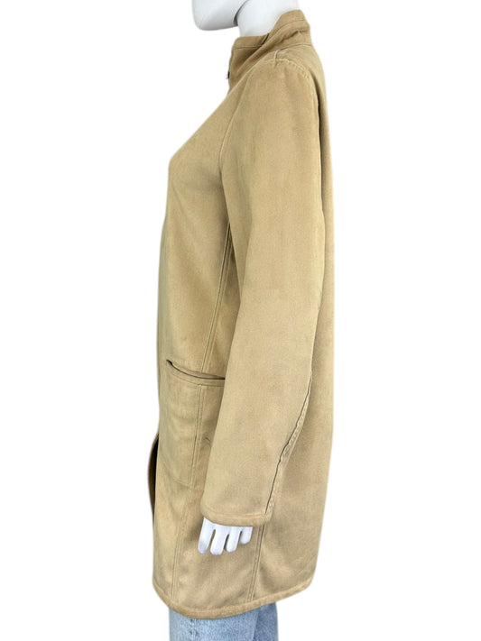 yansi fugel Tan Reversible Vegan Suede Silk Coat Size S