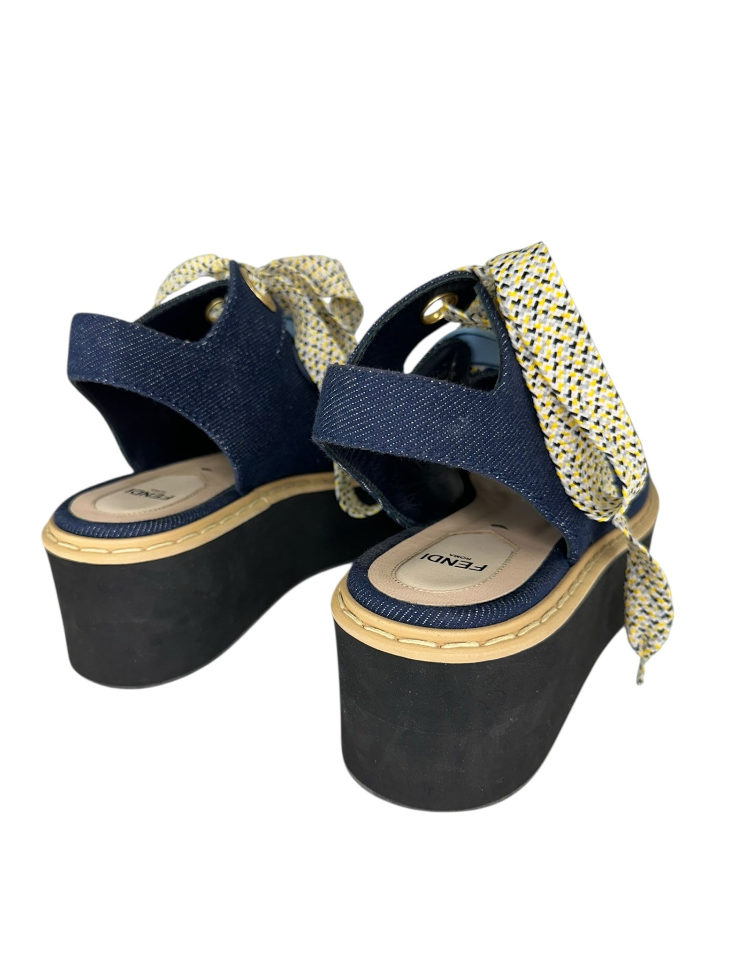 FENDI Blue Denim Lace-Up Platform Sandal Size 6.5