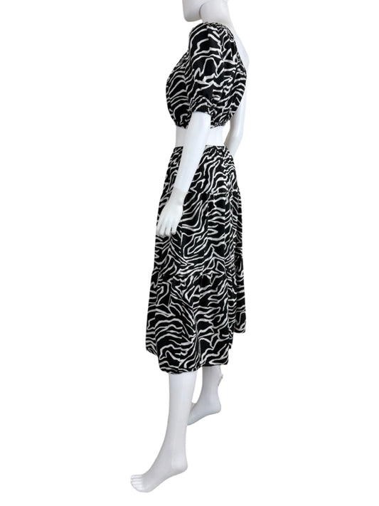 Rails Black Zebra Evy One Shoulder Cropped Top & Skirt Size XS
