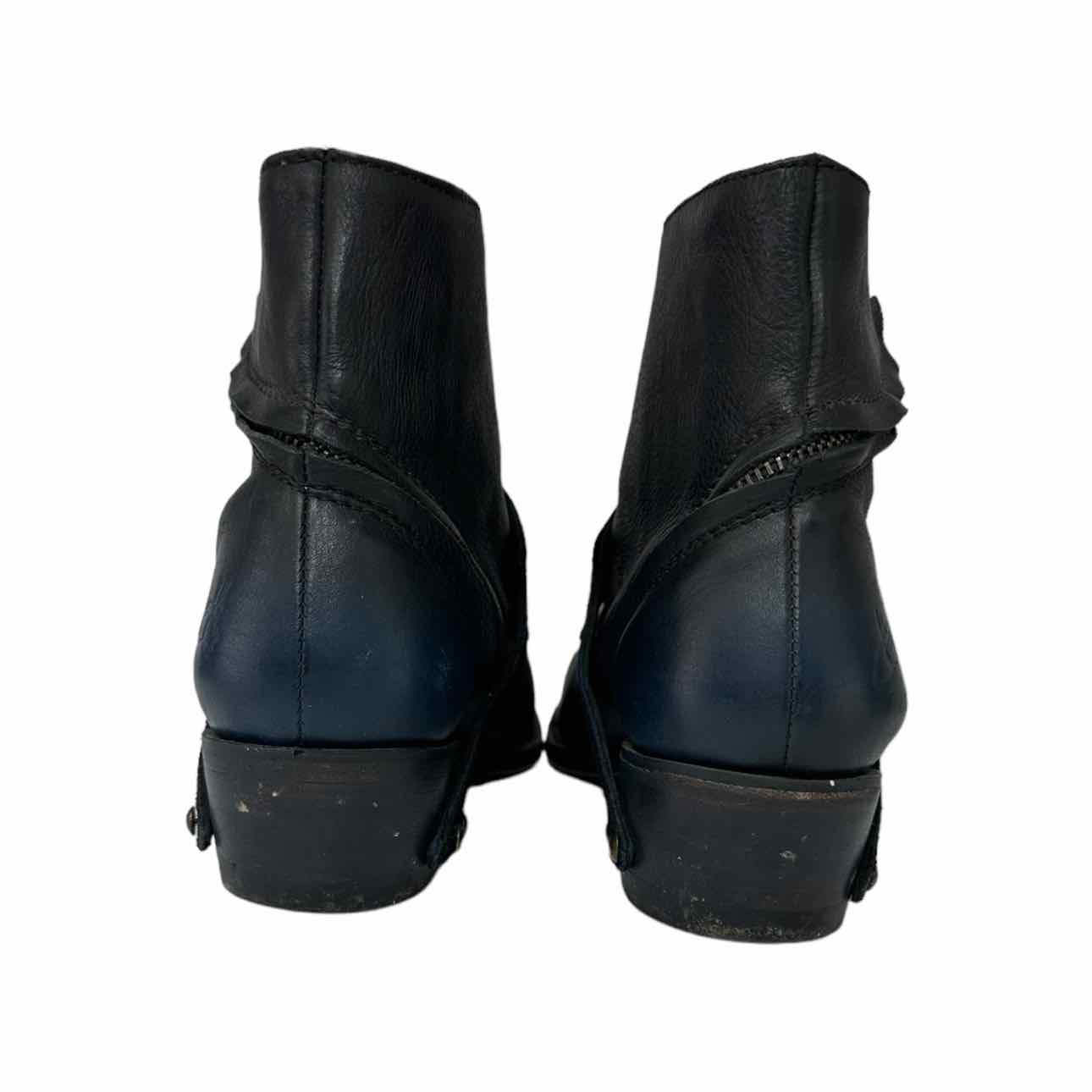 John Fluevog Navy Leather Booties Size 8