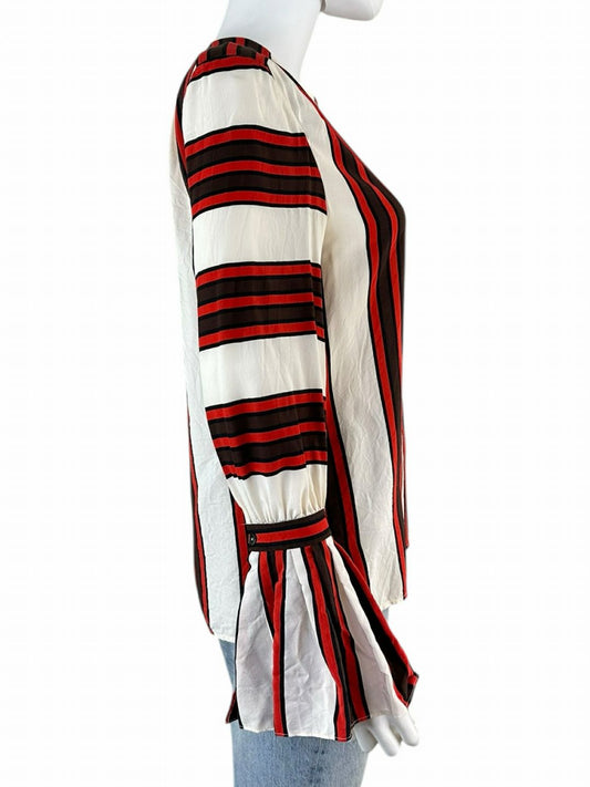 Tory Burch 100% Silk Red Striped Blouse Size 2