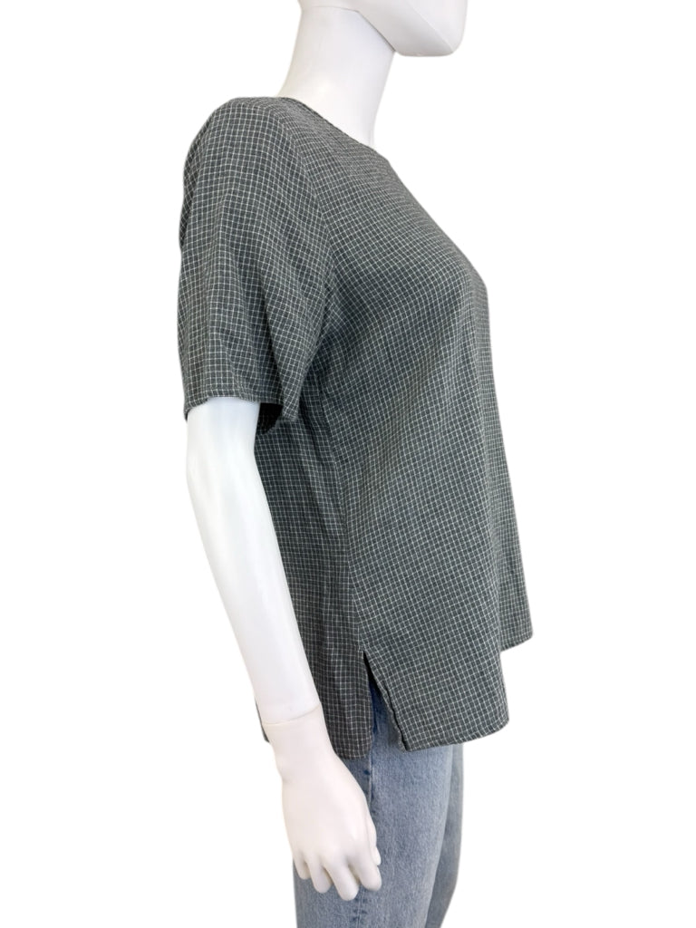 EILEEN FISHER Gray Plaid Blouse Size S