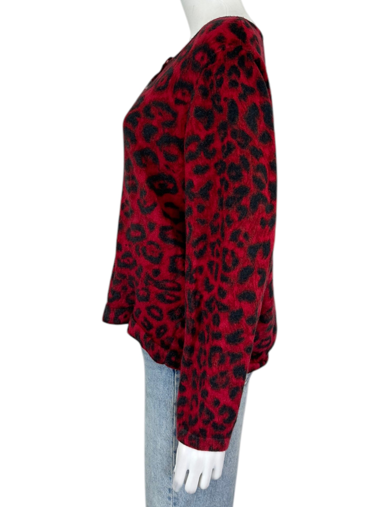 Talbots Red and Black Leopard Print Cardigan Size 2X