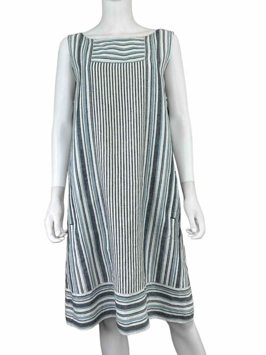 J. Jill Blue Striped 100% Linen Sundress Size L
