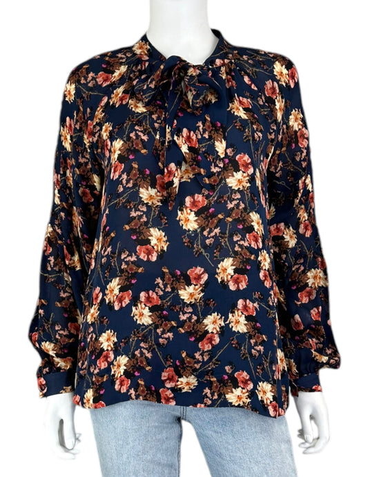 Gemma Navy Floral Blouse Size XS