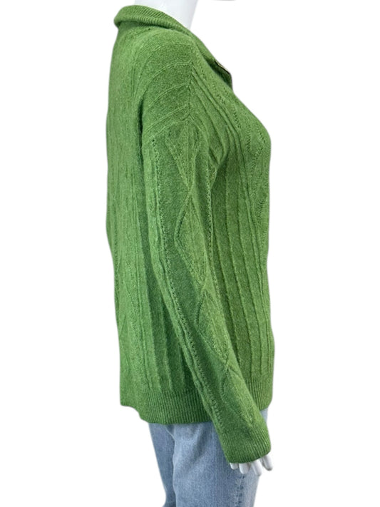 Talbots Green Cable Knit Zip Collar Sweater Size S