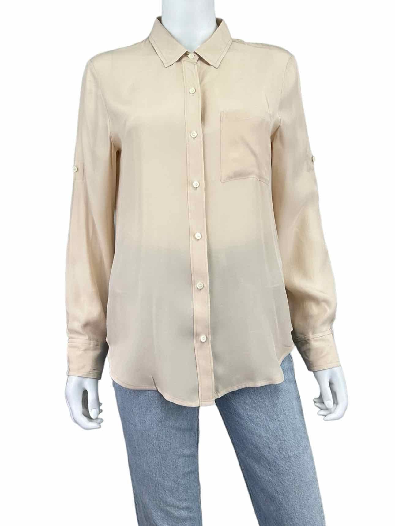 Broadway & Broome Tan 100% Silk Button-down Size S