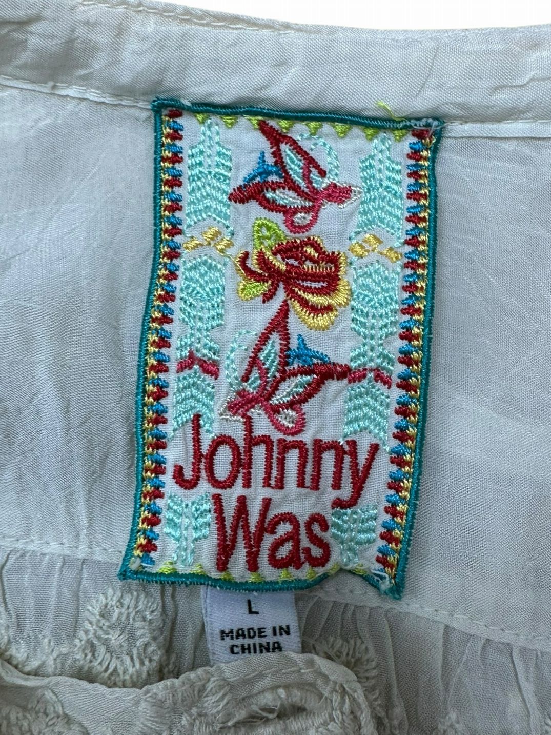 Johnny Was Cream Embroidered Tunic Top Size L