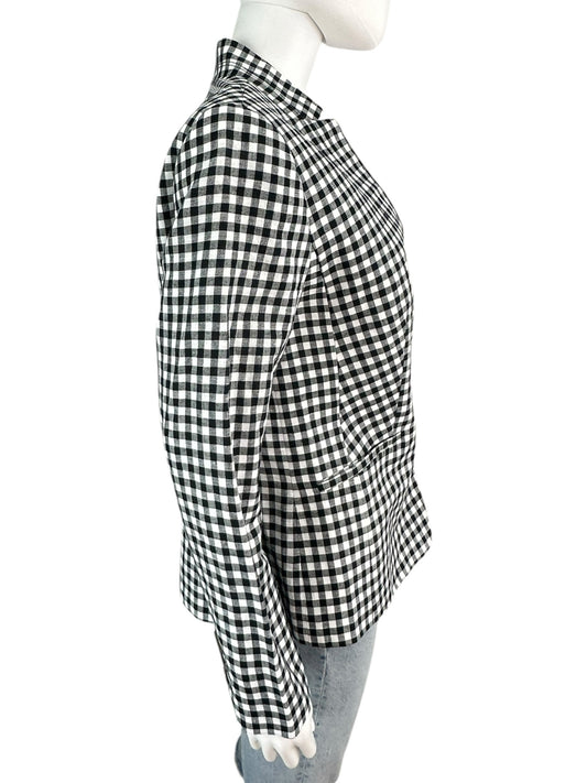 Talbots Black Gingham Check Linen Blazer Size 8