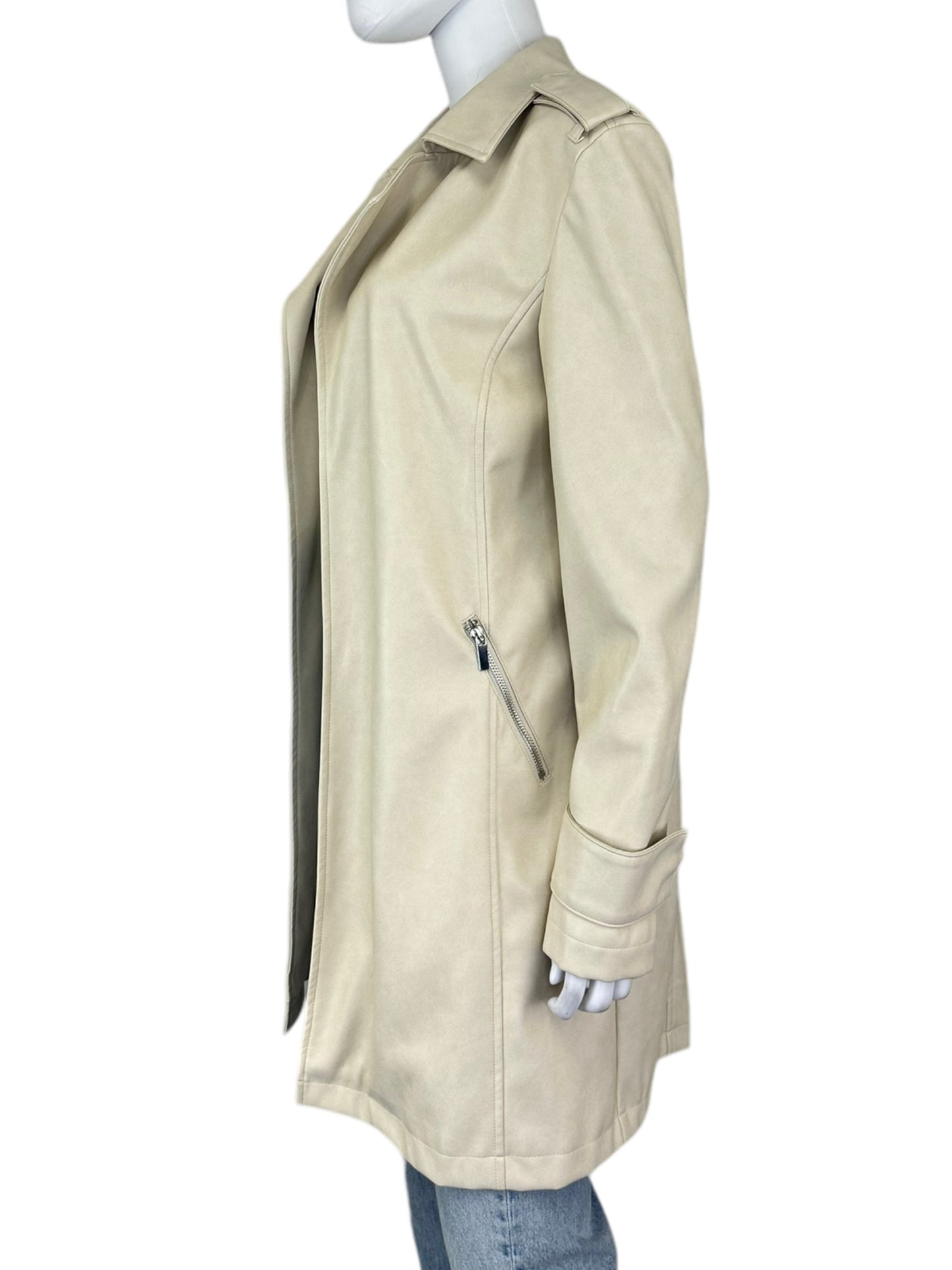BAGATELLE Cream Vegan Leather Trench Coat Size S