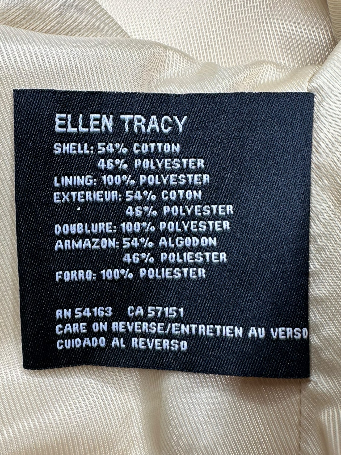 Ellen Tracy Cream Trench Coat Size M