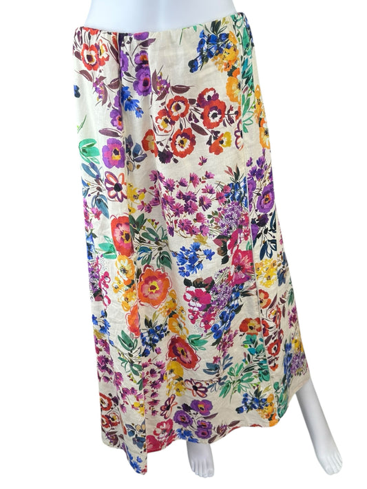 Johnny Was 100% Linen Floral Maxi Skirt Size M