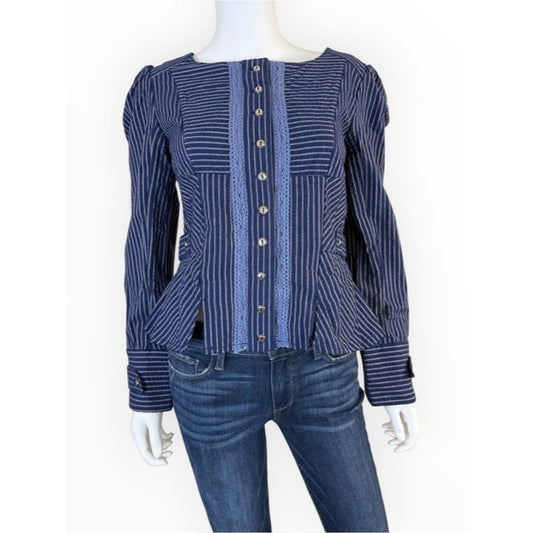 Free People NWT Navy Darcy Striped Peplum Jacket Size XS