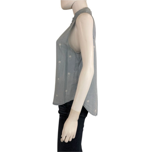 Rails Blue Mila Palms Sleeveless Chambray Button-down Size M
