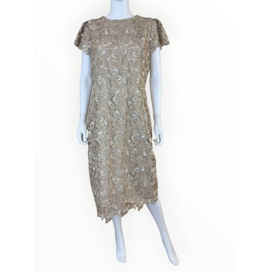 Antonio MELANI Tan Floral Lace Sheath Dress Size 12