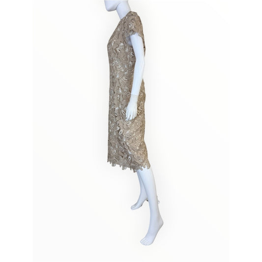 Antonio MELANI Tan Floral Lace Sheath Dress Size 12