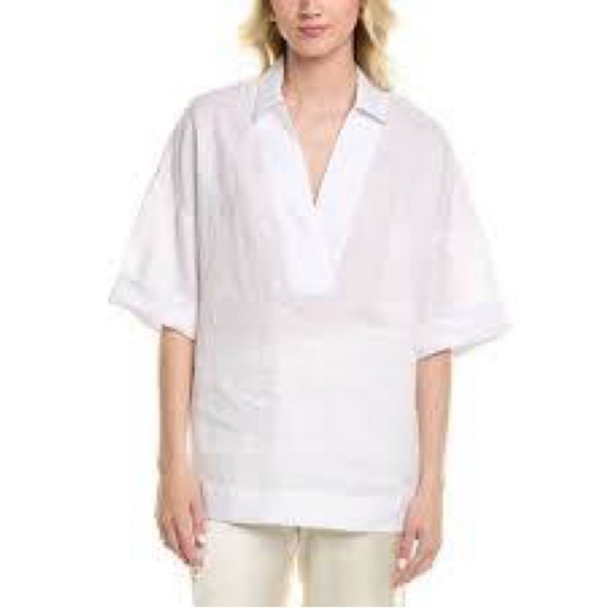 Lafayette 148 New York White "Pippen" Linen Blouse Size L