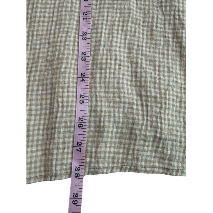 Eileen Fisher Brown Plaid 100% Organic Linen Button-down Top Size 2X