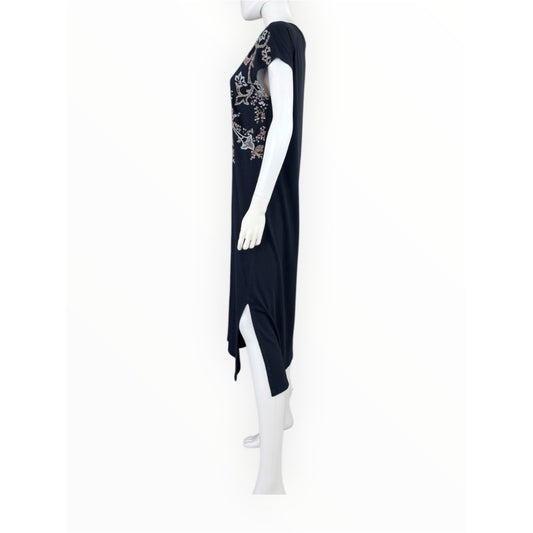 J. Jill Embroidered Navy Midi Dress Size Small