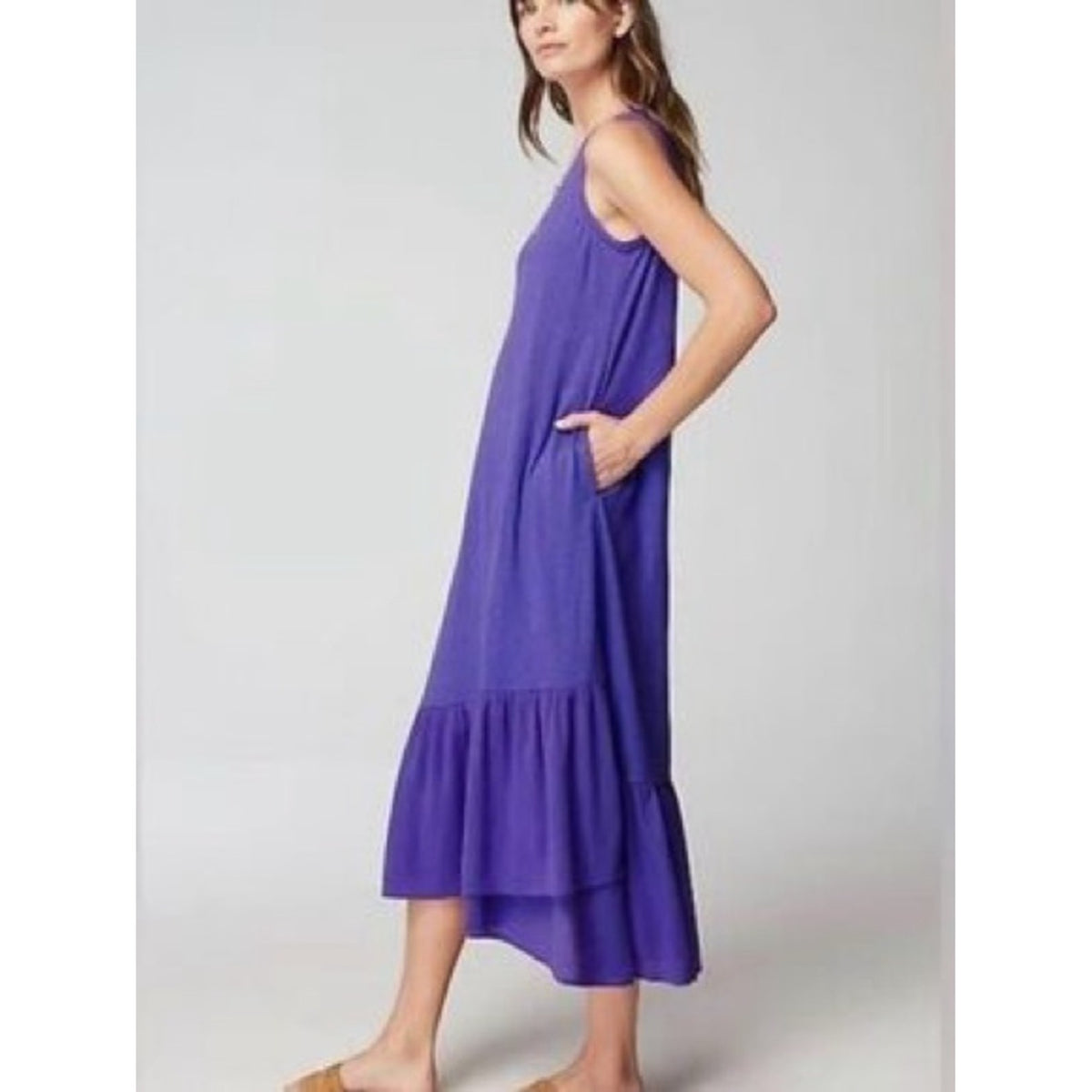 J. Jill Purple Mixed Media Flounced-Hem Knit Maxi Dress Size XL