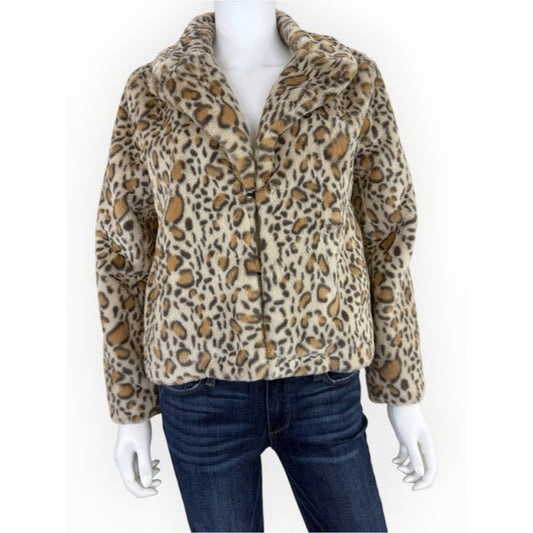 1.STATE Women's Faux-Fur Leopard-Print Jacket Size M