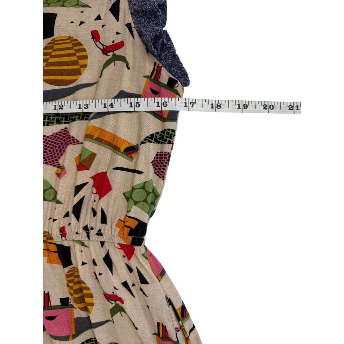 THML Womens Sleeveless Abstract Print Dress With Denim Trim - Size S