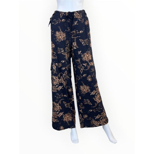 PILCRO NWT Blue Floral Beach Cargo Linen Pants Size M