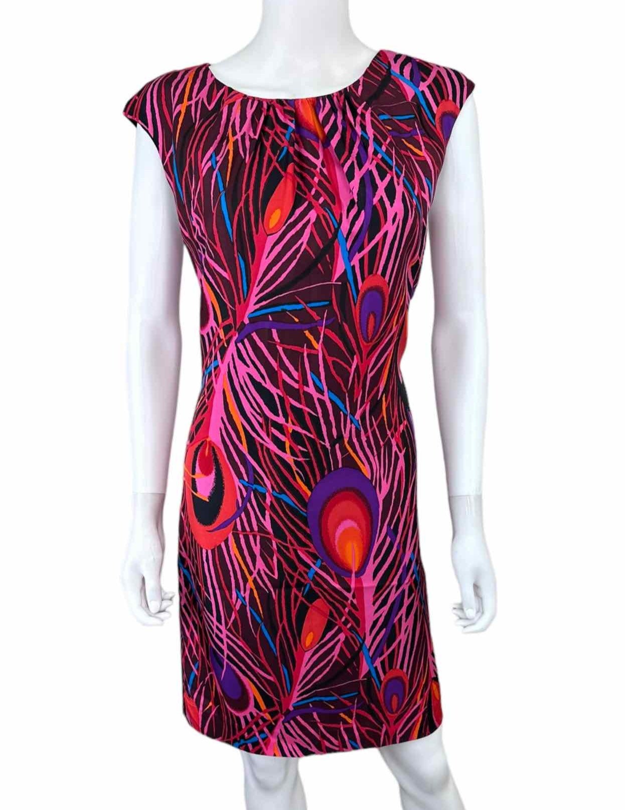 Milly of New York 100% Silk Peacock Print Dress Size M