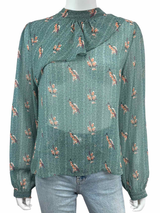 green sheer floral print top