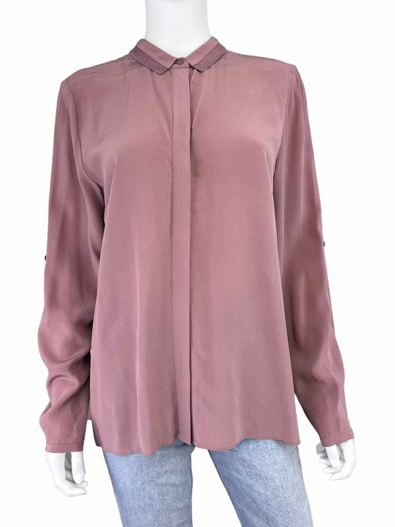 ELIE TAHARI Mauve 100% Silk Pleat Detail Top Size M