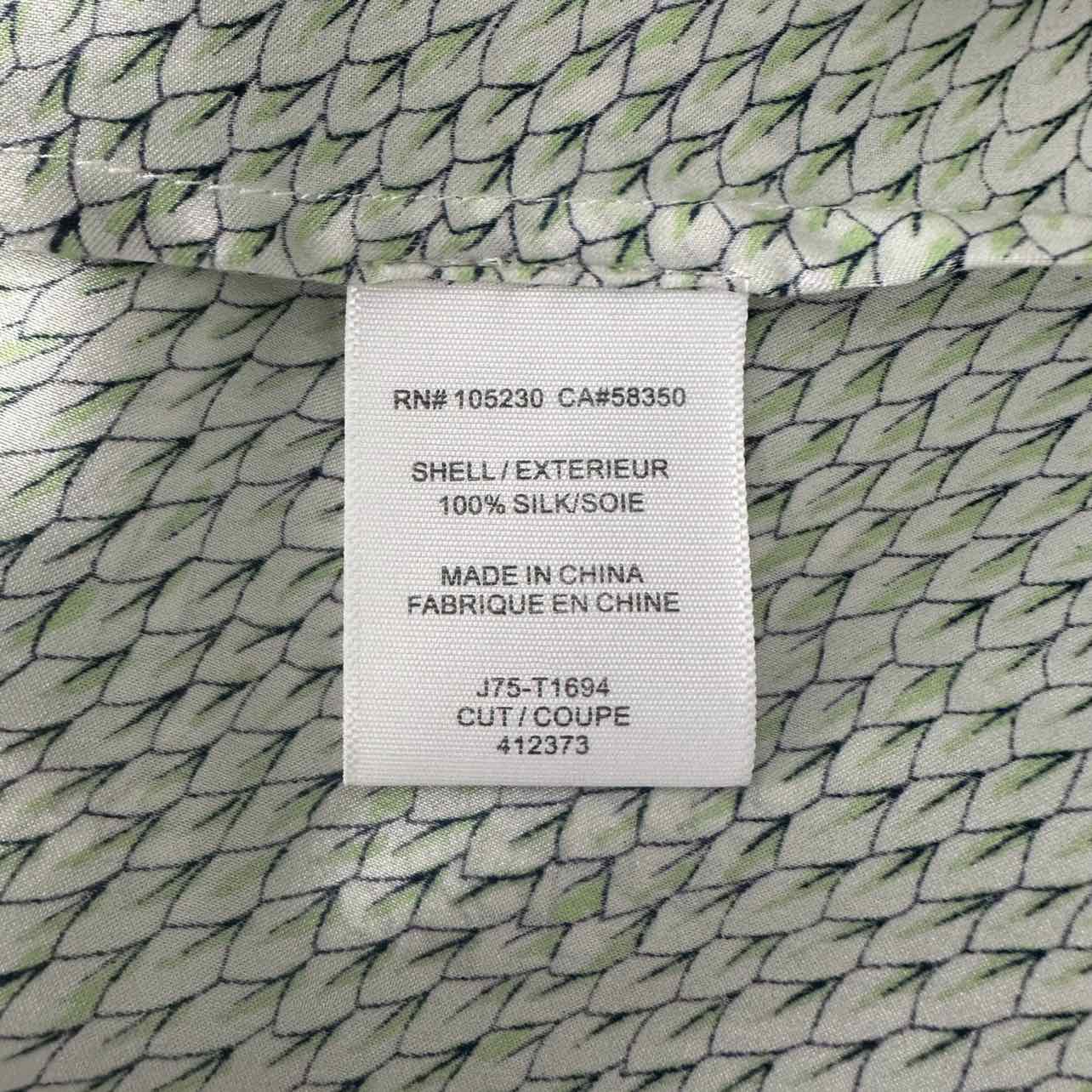 Joie Green & White Silk Print Blouse Size L