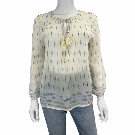 joie Cream 100% Silk Sheer Print Top Size M