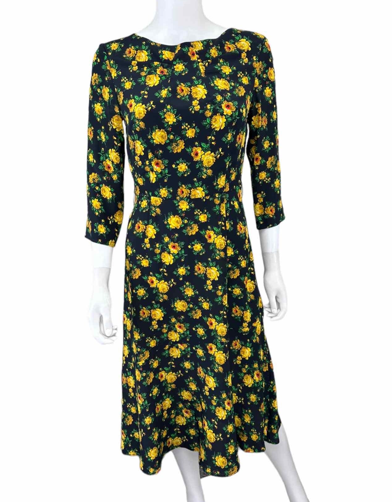 CLAUDIE PIERLOT Black Floral Silk Print RISMAH Dress Size S